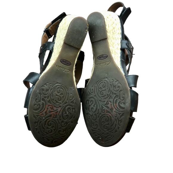 Clarks black leather strappy wedge sandals 9.5 - Picture 5 of 8